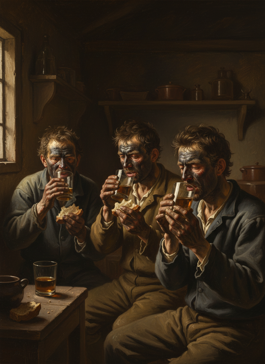 Case after case of liquor emptied and was replaced by new cases; black from soot and reeling with fatigue, the men stood to drink copiously and stuff huge chunks of damper into their mouths, gobble down a plateful of stew when it had cooled, gulp a last tumbler of rum, then out again to the fire.