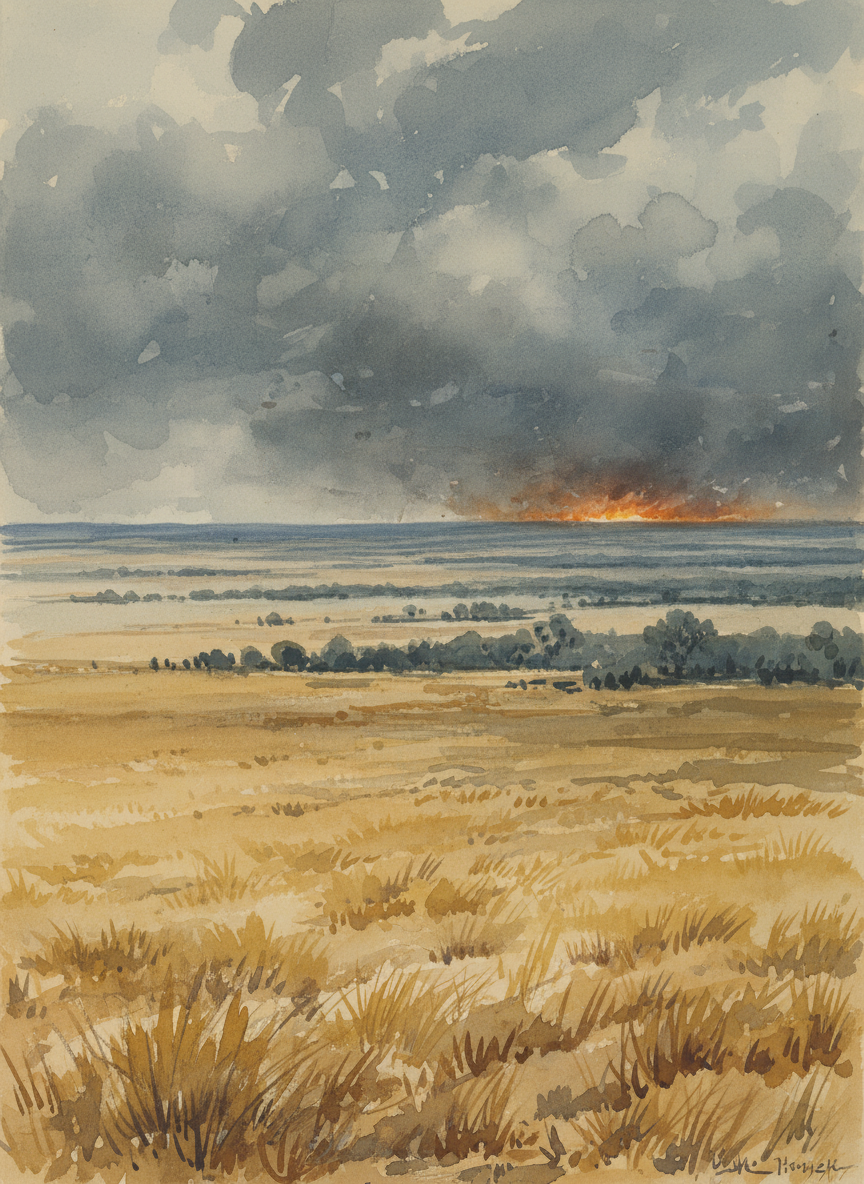 When the wind picked up from forty to sixty miles an hour the whole district knew nothing but rain could prevent the fire burning on for weeks, and laying waste to hundreds of square miles of prime land.