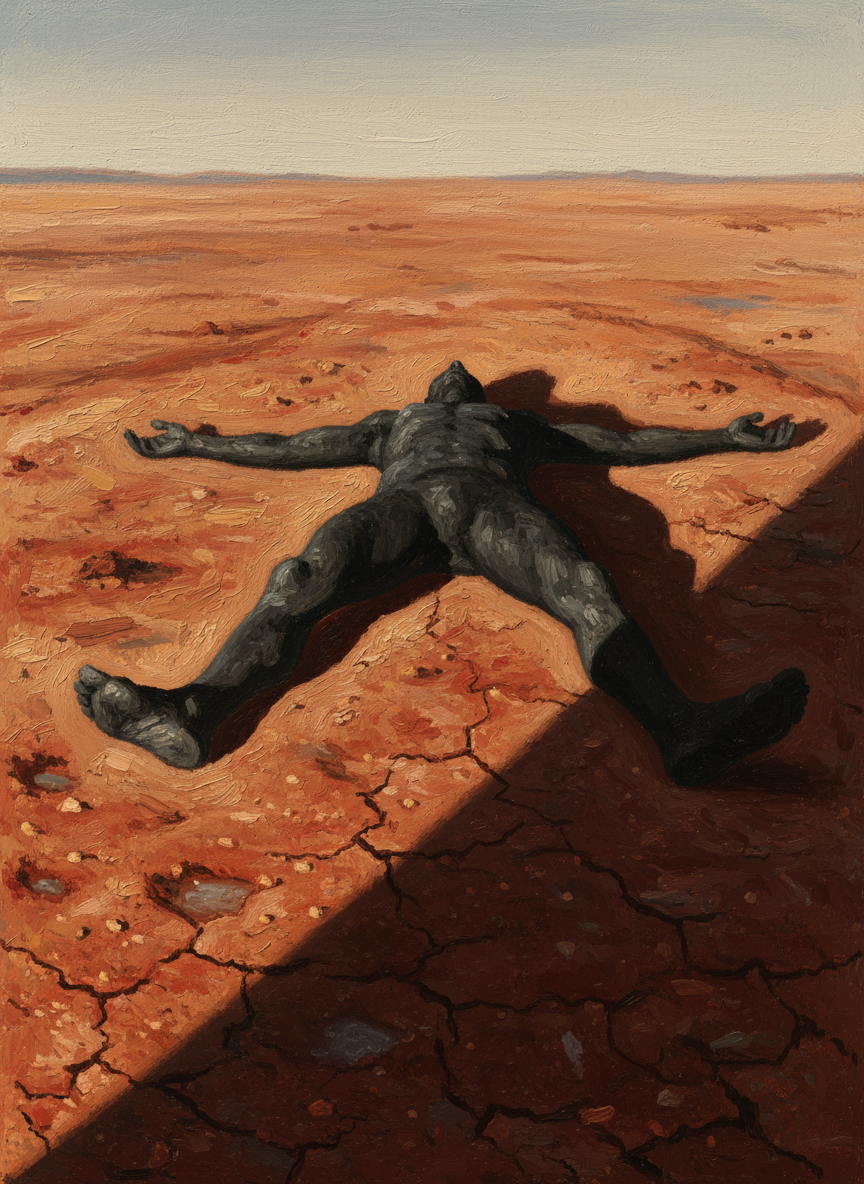 The legs were splayed apart also but flexed at the knees, and the blob of a head looked up sightless, eyeless at the sky.