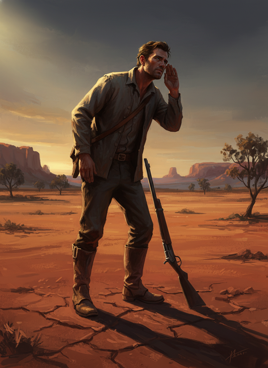 He put the weapon back on the ground and stood looking south, his head cocked, listening.