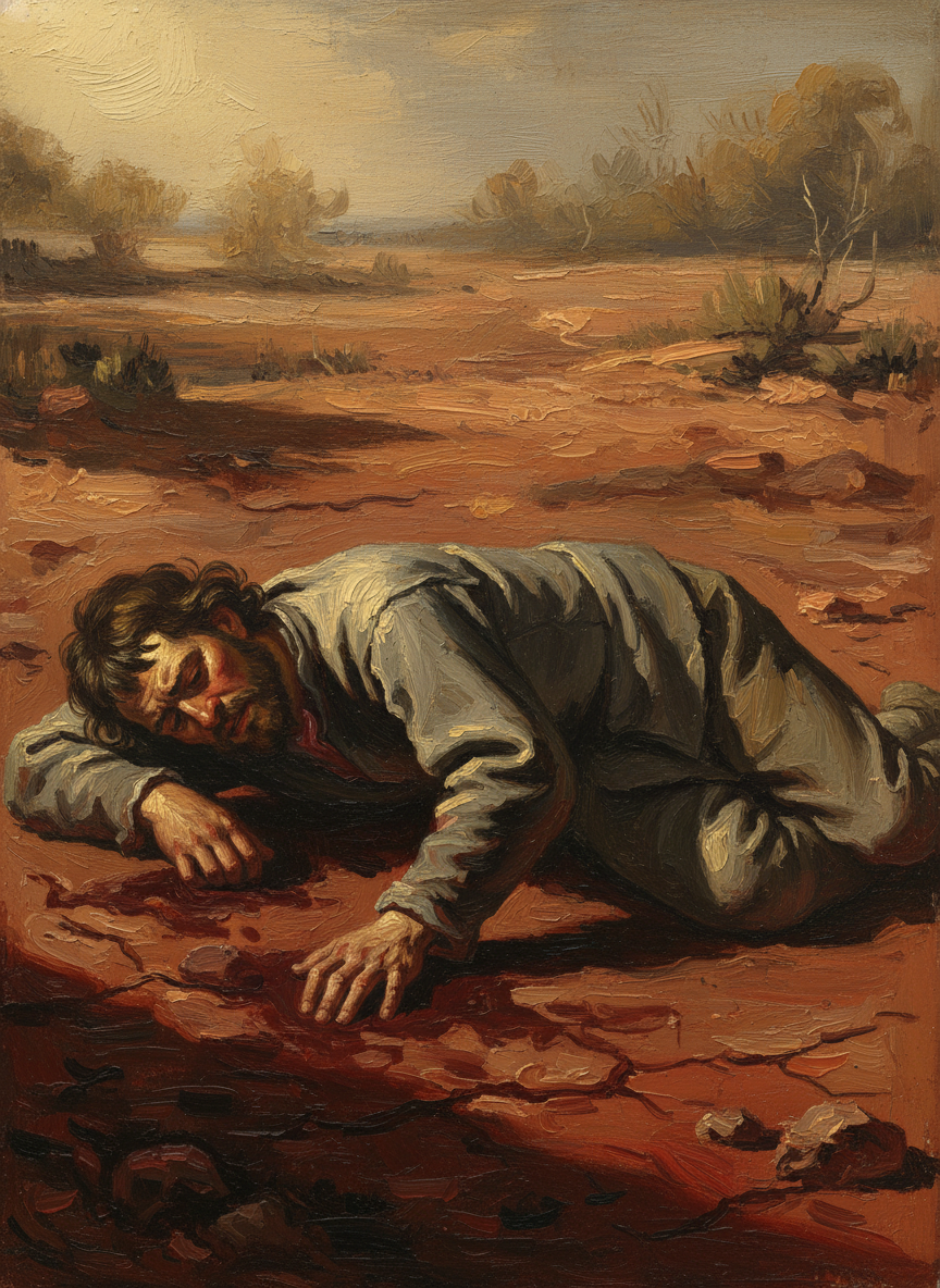 He fell, blood appearing like a faucet turned all the way on and saturating his clothes, spurting over the ground.