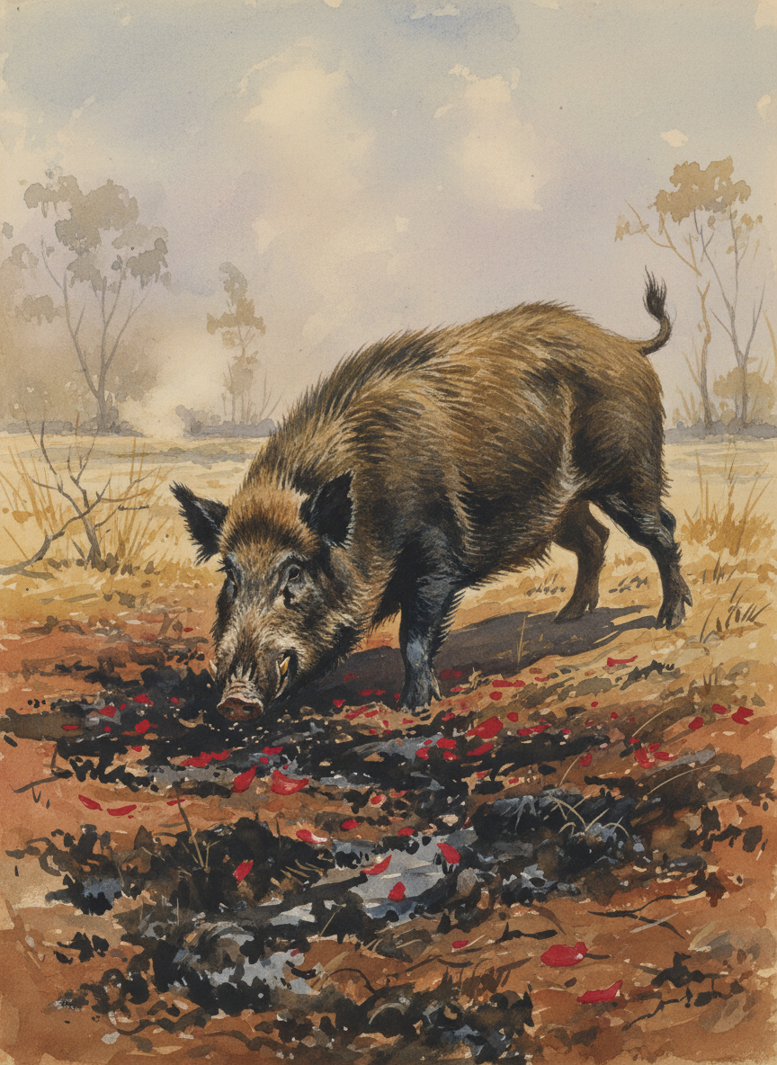 Turning awkwardly as it began to feel the bullet, the pig came back to gore him again, faltered, swayed, and tottered.