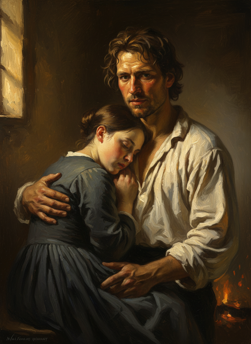 He said no more, but held her and rocked her as if she were a baby until the heat of the fire partially dried his shirt and hair and he felt some of the stiffness drain from her.