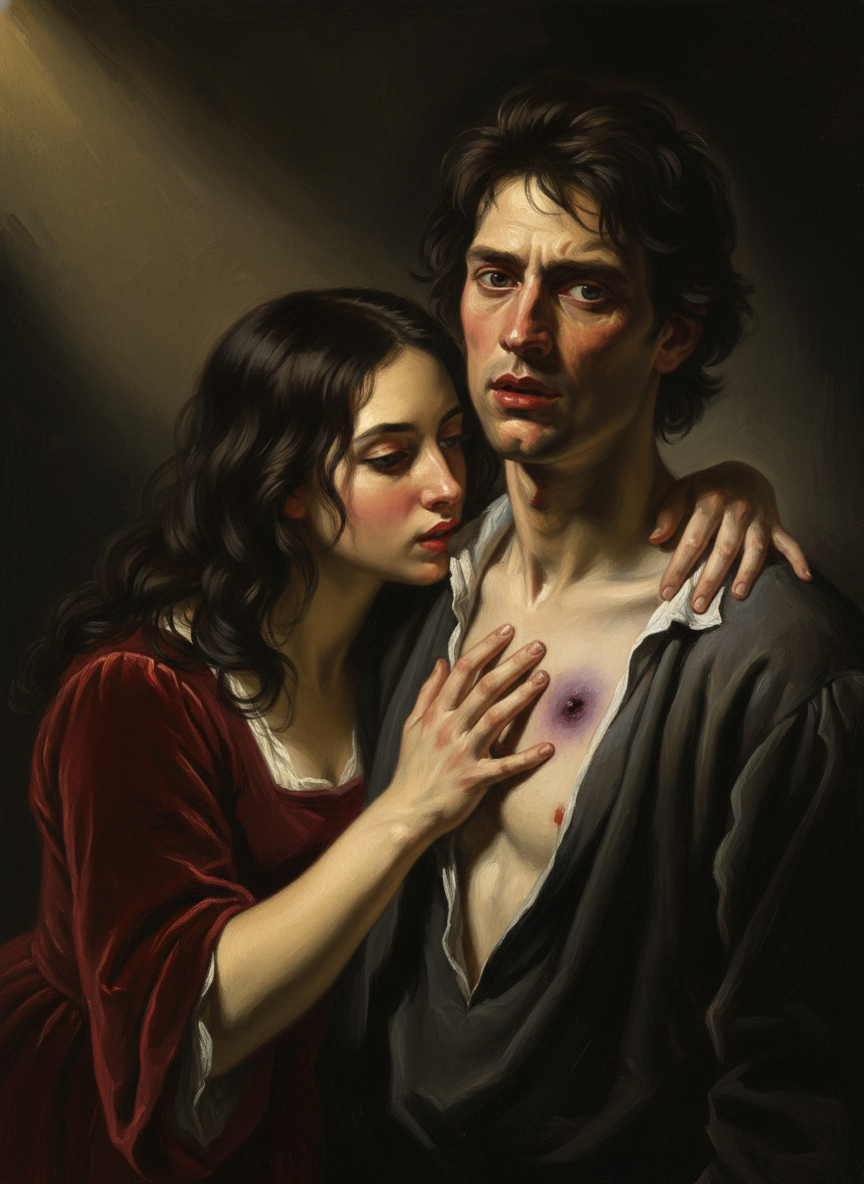 Her head had gone down, she was delicately touching her lips to the bruise, her palms sliding up his chest to his shoulders with a deliberate sensuousness that staggered him.