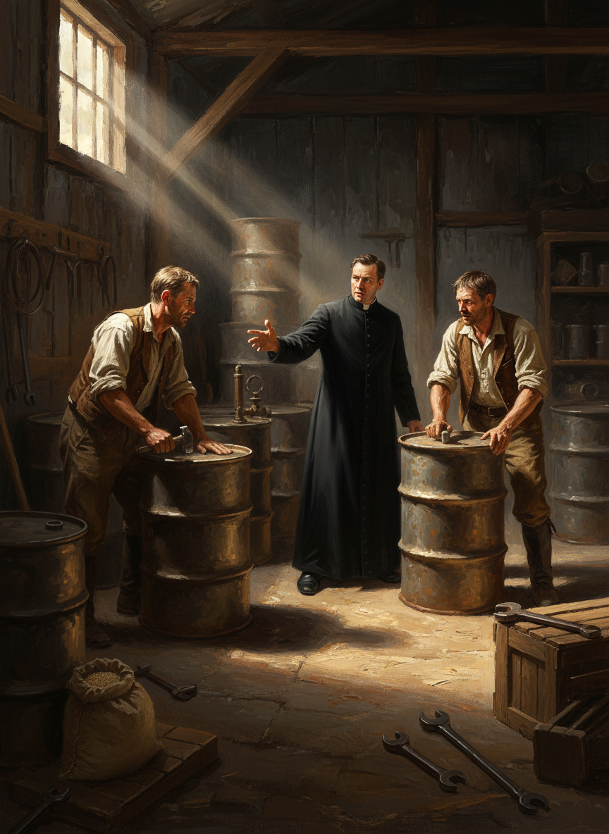 When Father Ralph explained what had to be done they set about it quickly, scouring the sheds for empty drums, tipping chaff and oats out of drums empty of petrol but in use for storage, searching for lids, soldering the lids to the drums if they were rust-free and looked likely to withstand the battering they would get in the water.