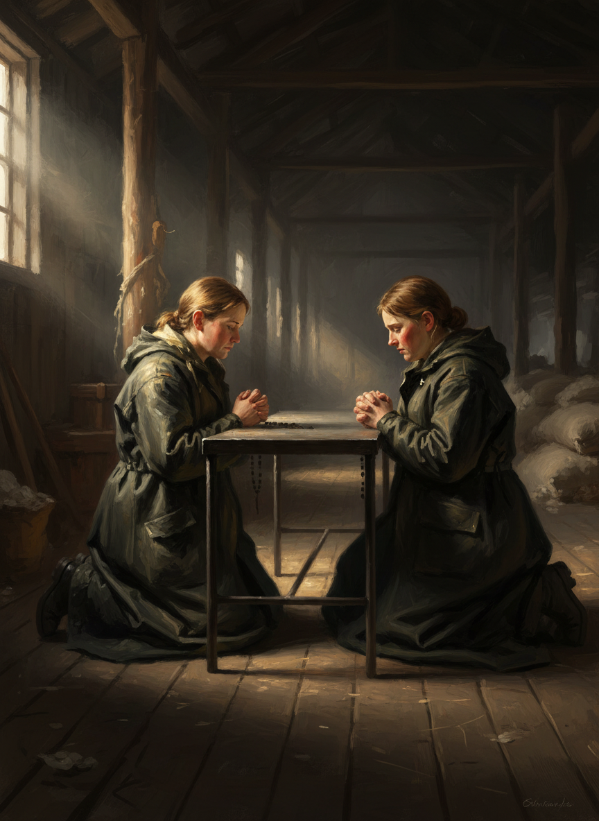 Muffled in oilskins, Minnie and Cat had come down from the big house to take first vigil, and knelt one on either side of the iron bier, rosary beads clicking, voices rising and falling in cadences too well known to need the effort of memory.