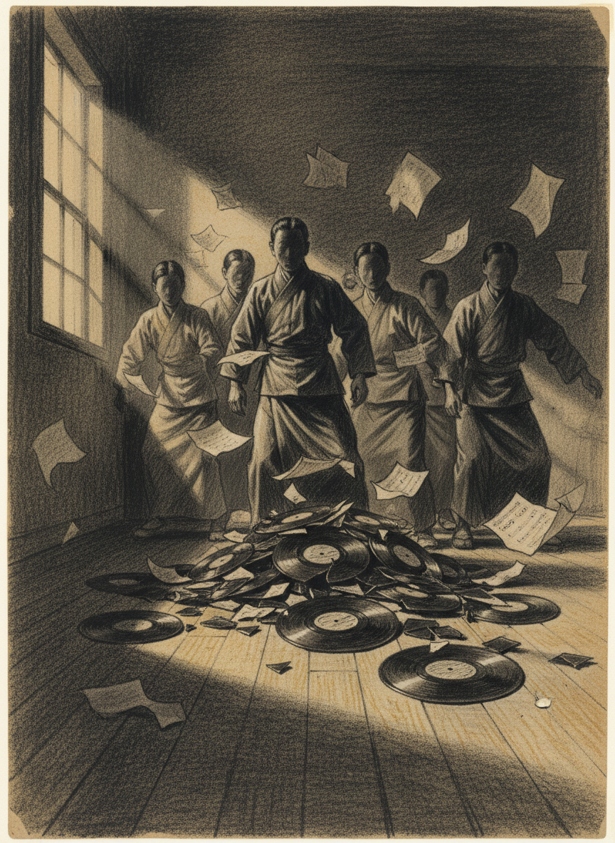 群众冲击，红卫兵冲到我家里，把我带回去的两百多张唱片砸得粉碎，几箱琴谱，我一夜都来不及烧。