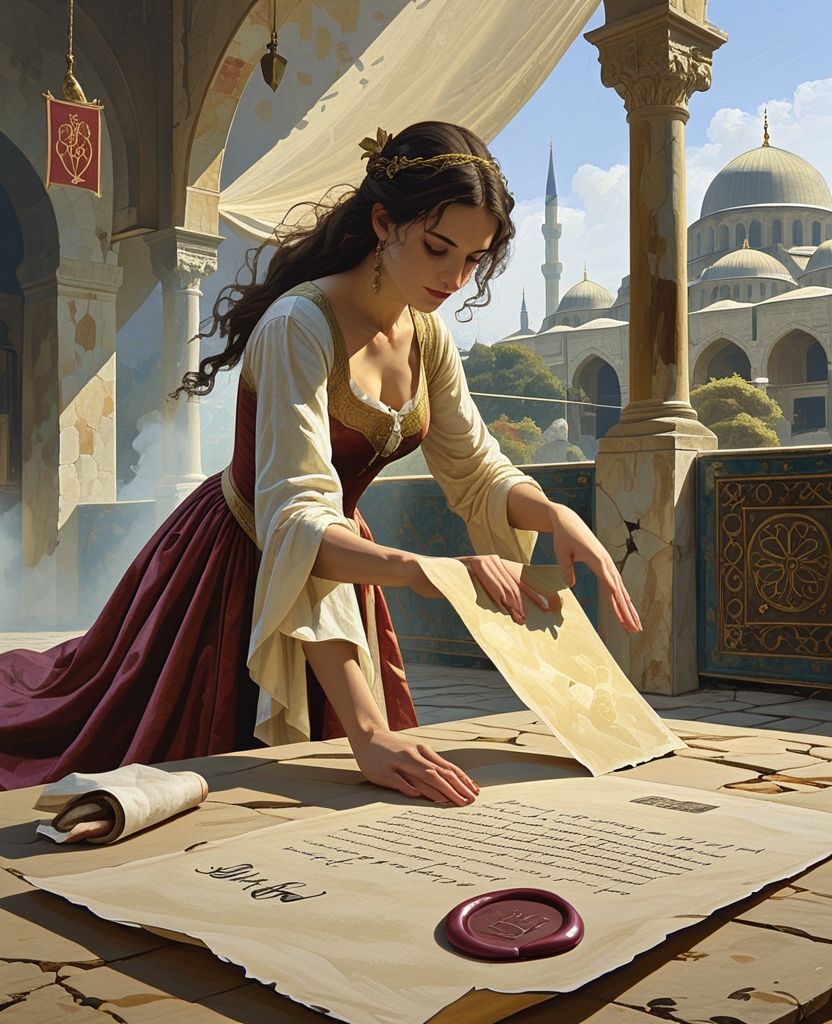 Her body lengthened like the slender form of an acrobat and she leaned toward me with an elegant gesture. At the same time, with the skill of a magician who plucks objects out of thin air, she caused a letter to appear in her hand.