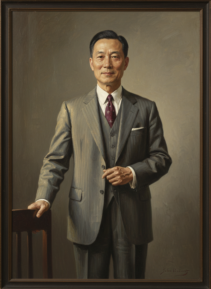 相中萧将军穿着西装,面露笑容,温文儒雅,丝毫看不出曾是一位声威显赫、叱咤风云的英雄人物。