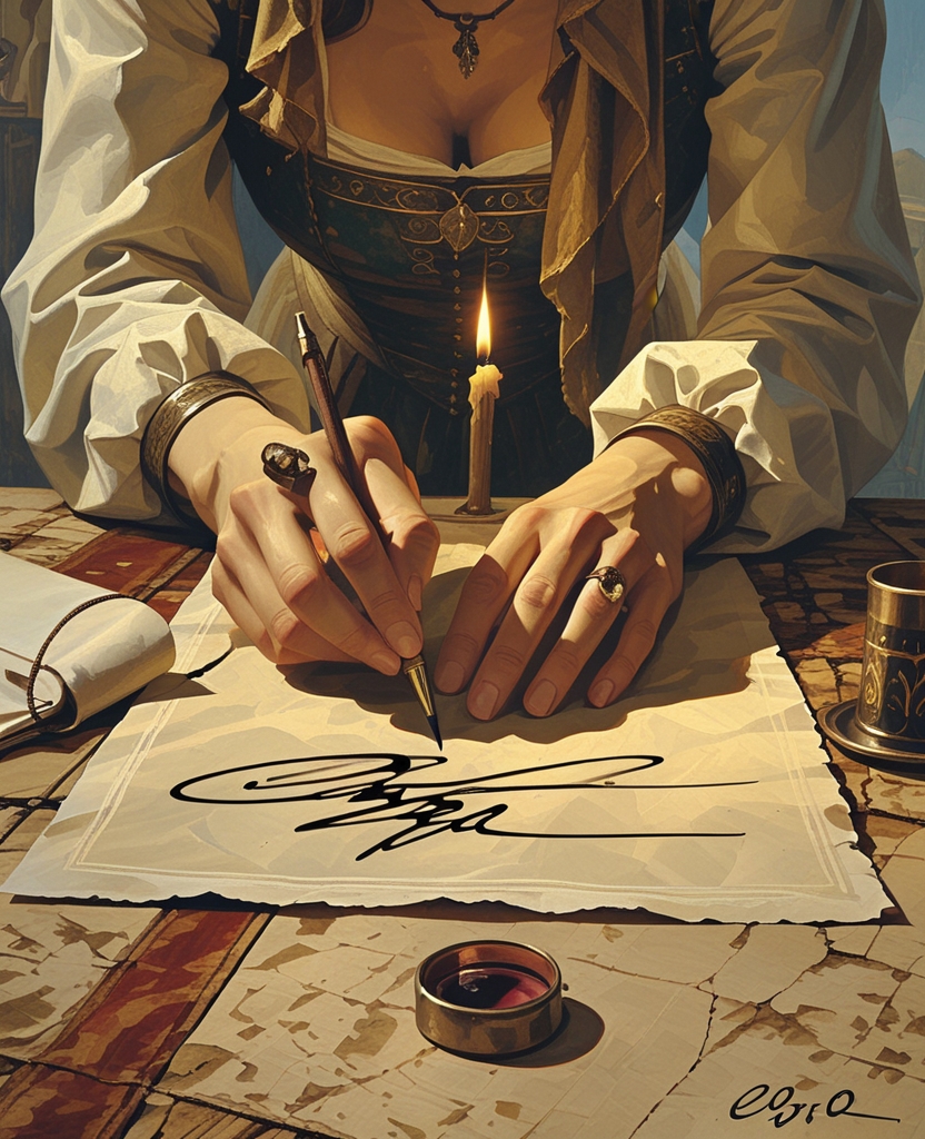 At the bottom of the page, she signed the first letter of her name, which looked like a small, frightened bird.