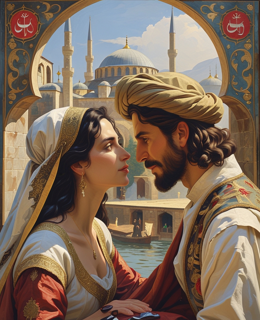 The picture sent along with the letter depicts pretty Shirin gazing at handsome Hüsrev’s image and falling in love, as told in the story that even I, Esther the Jewess, know well.