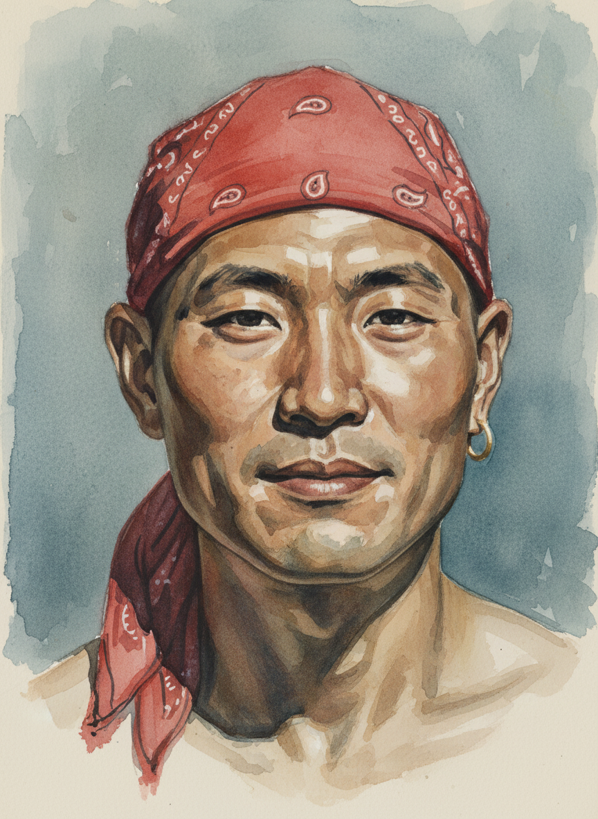 大伟是“香提之家”派来照顾我的义工，他是个六尺开外的德州大汉，剃了一个光头，头上扎着一块印花红布头巾，右耳戴着一只金耳环，像《金银岛》里的海盗。