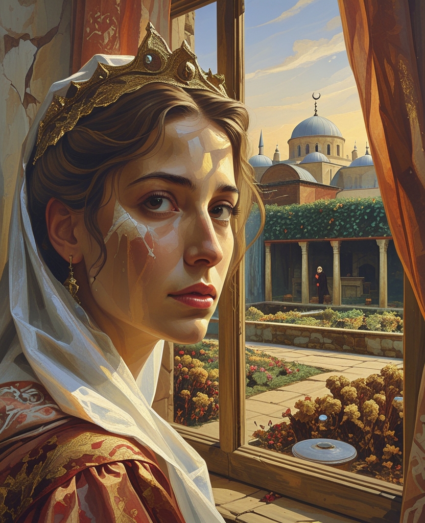 Having exposed my face to him, I remained for a while there at the window, showered in the crimson hue of the evening sun, and gazed in awe at the garden bathed in reddish-orange light, until I felt the chill of the evening air.