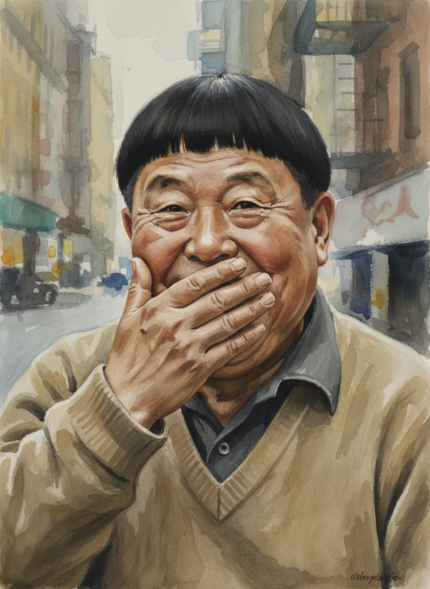 东尼喜欢笑,一笑就呵呵地笑个不停,可是往往笑到一半,突然觉得不好意思了,便赶快用他那只肥嘟嘟的手把嘴巴掩盖起来。