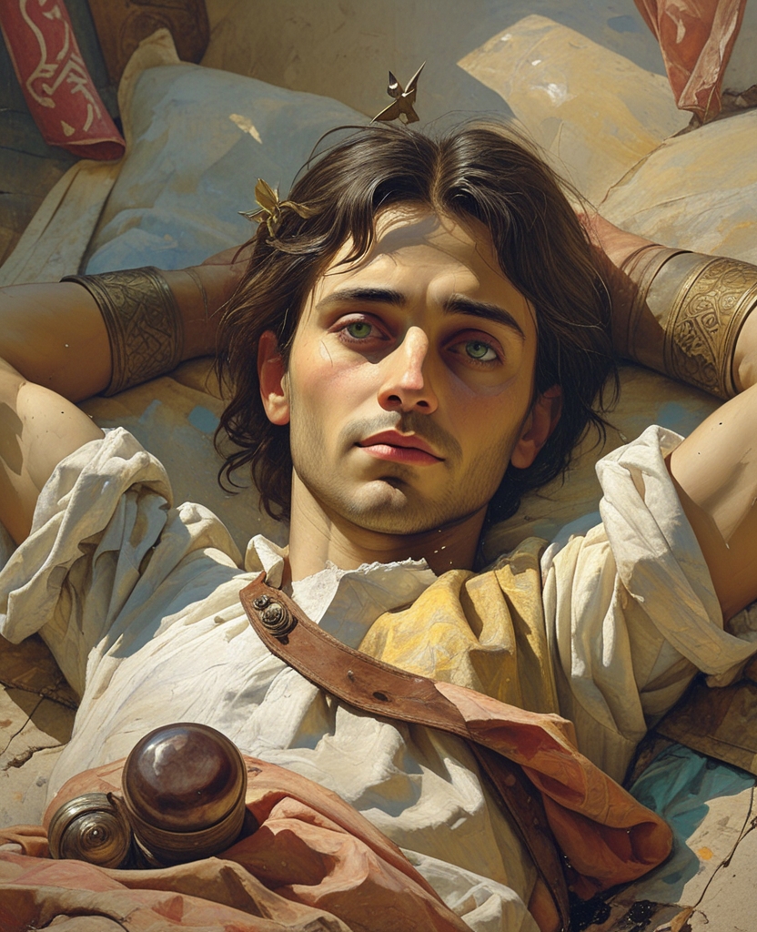 He was a dark-haired, fair-skinned, green-eyed man with strong arms; but at heart, he was innocent and quiet like a sleepy child.