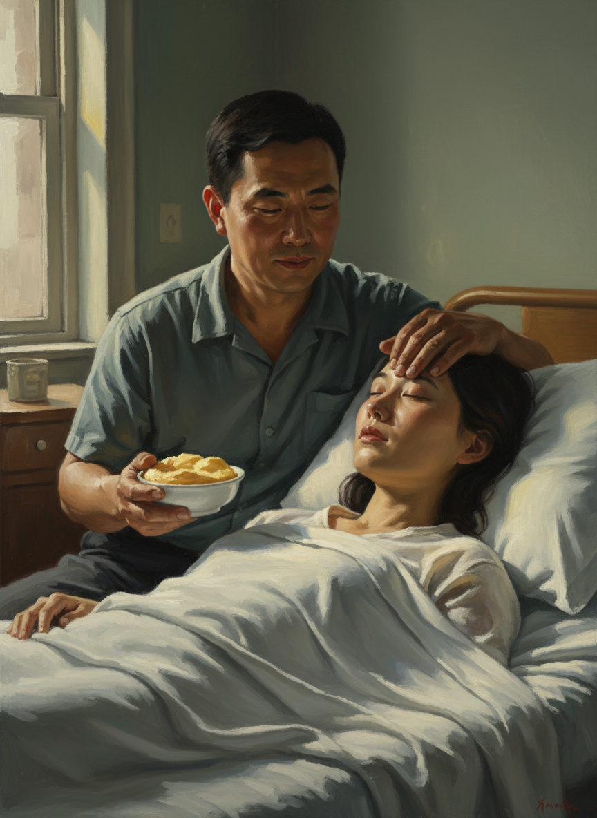 东尼来得最勤,每次他带盒他亲手做的蛋奶酥来,用叉子喂给我吃,其他的人我差不多都不认识了,只有东尼那只胖嘟嘟又厚又暖的手抚摸着我的额头时,我才有感觉。