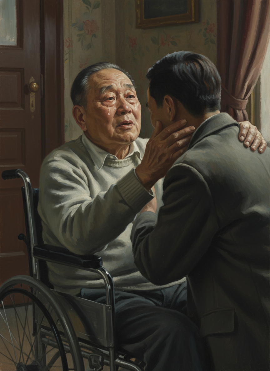 东尼坐在轮椅上举起他一只胖嘟嘟肥厚的手掌在我头上脸上乱拍乱打一阵,又着实捏了我的腮两下,他激动得嘴里咿哩呜噜吐出一堆我听得不大清楚的话,他那双滚圆的大眼倏地涌出两行泪水来。