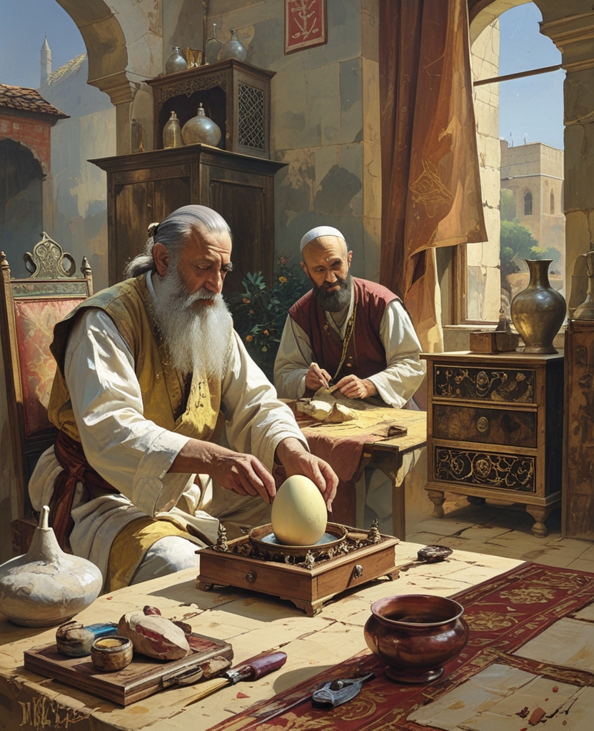 In a corner, I saw an old man meticulously painting an ostrich egg on his lap, another elder enthusiastically embellishing a drawer and a young apprentice graciously watching them both.