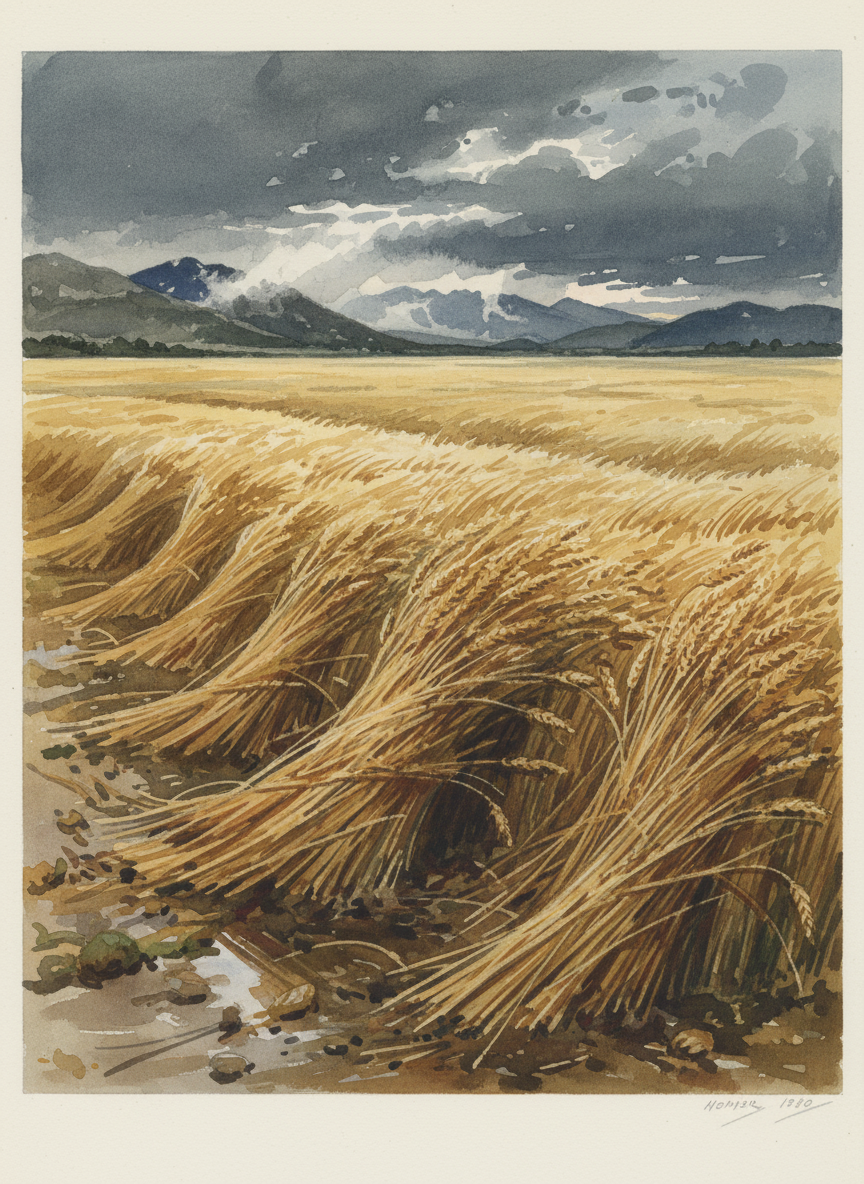 If the conifers and sagebrush are soloists, the wheat field is a corps de ballet, each stem following all the rest in bursts of movement, a million ballerinas bending, one after the other, as great gales dent their golden heads.