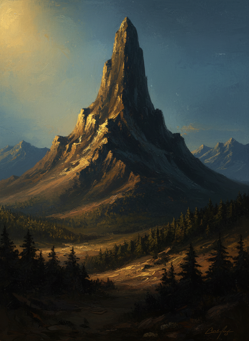 Its base spanned a mile, its dark form swelling out of the earth and rising into a flawless spire.