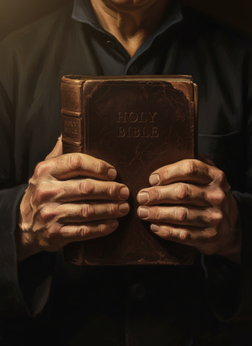 His hands were thick and leathery—the hands of a man who’d been hard at work all his life—and they grasped the Bible firmly.