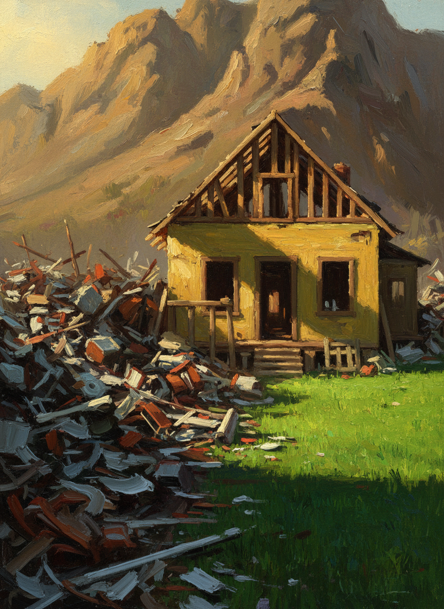 Grandma’s daughters had married and moved away, but my father stayed, building a shabby yellow house, which he would never quite finish, just up the hill from his mother’s, at the base of the mountain, and plunking a junkyard—one of several—next to her manicured lawn.