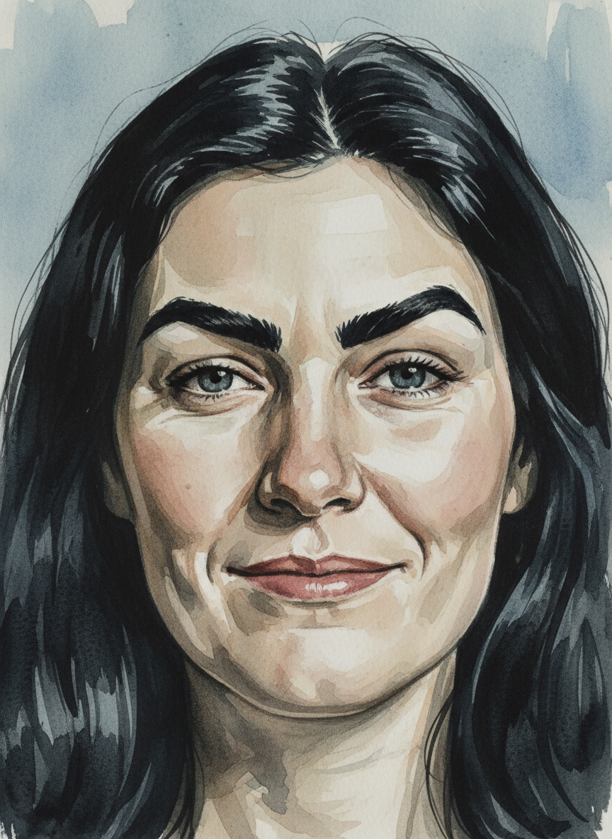 She dyed her hair black and this intensified her already severe features, especially her eyebrows, which she smeared on each morning in thick, inky arches.