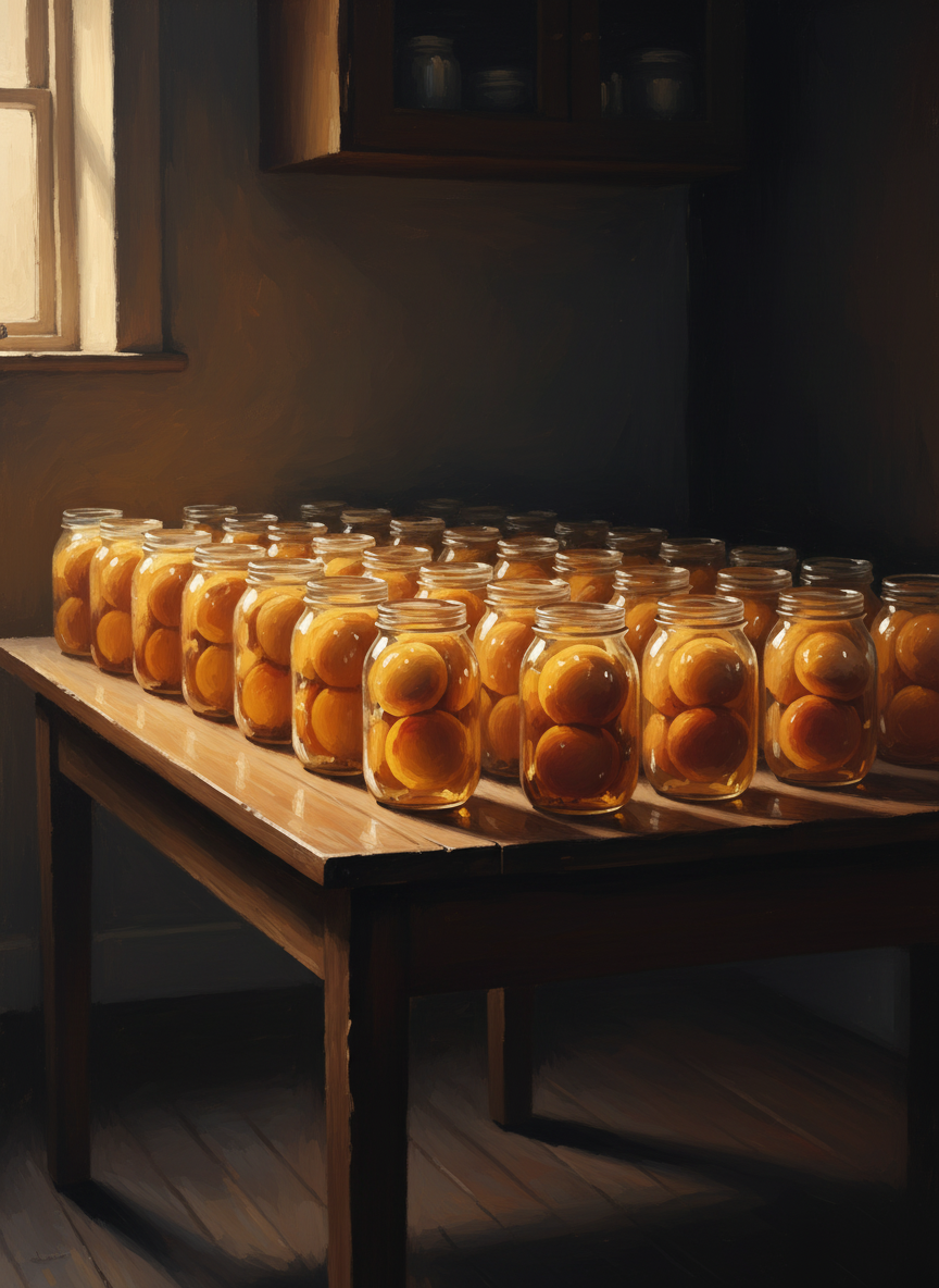 By sundown we’d filled dozens of Mason jars, which were set out in perfect rows, still warm from the pressure cooker.