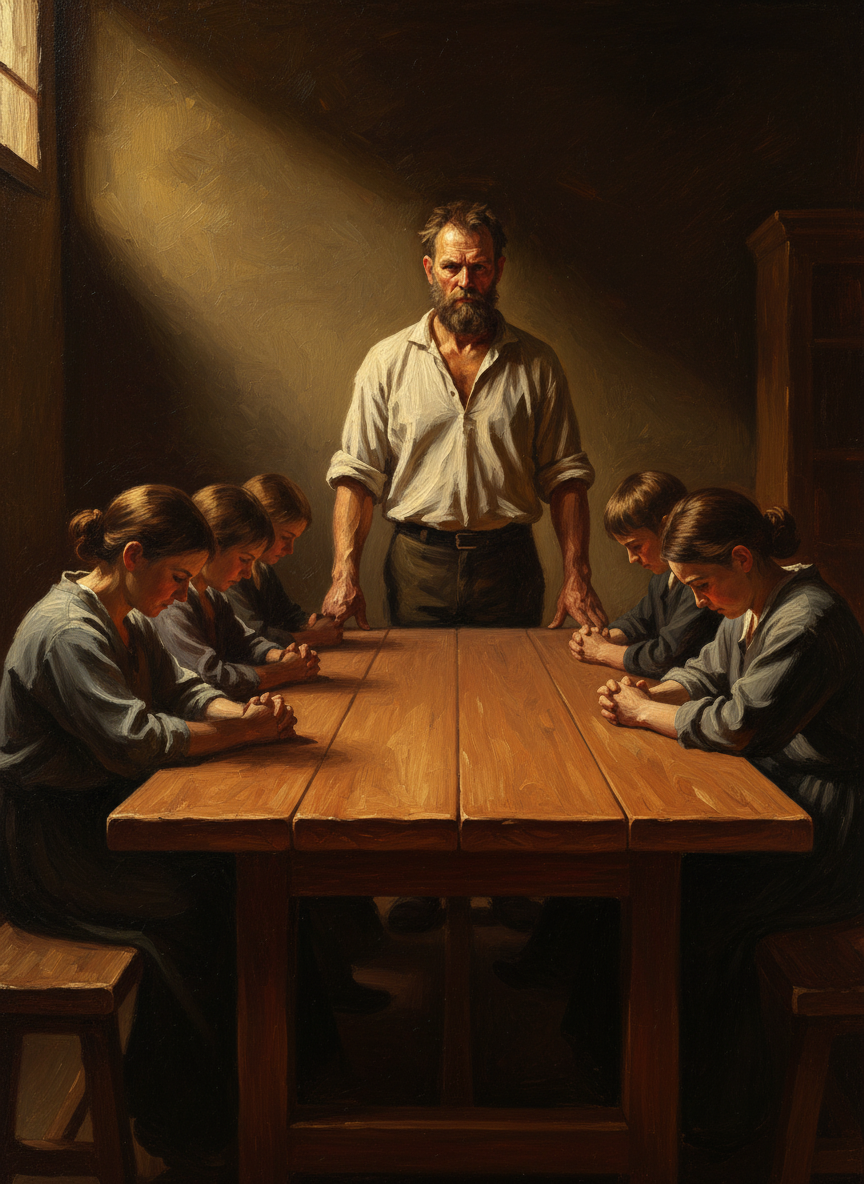 He was standing at the head of the table; the rest of us perched on benches, studying the thick planks of red oak.