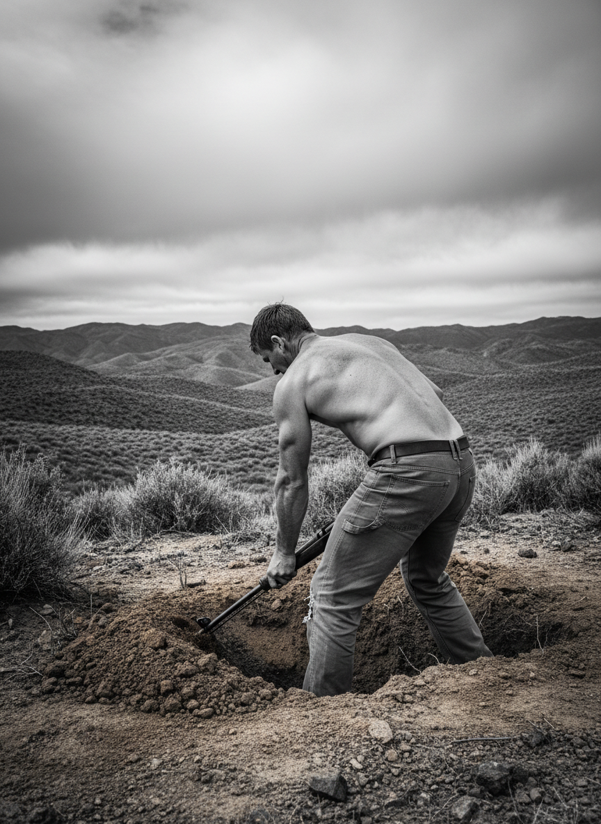 When the hole was wide and deep, he dropped the rifle into it, and I watched him cover it with dirt, his muscles swelling from the exertion, his jaw clenched.