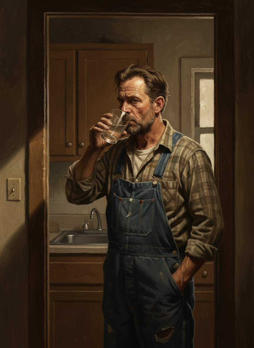 Whenever Dad saw the woman’s car from the junkyard, he’d often come into the house, quietly, through the back door, on the pretense of getting water; then he’d stand in the kitchen taking slow, silent sips, his ear bent toward the living room.