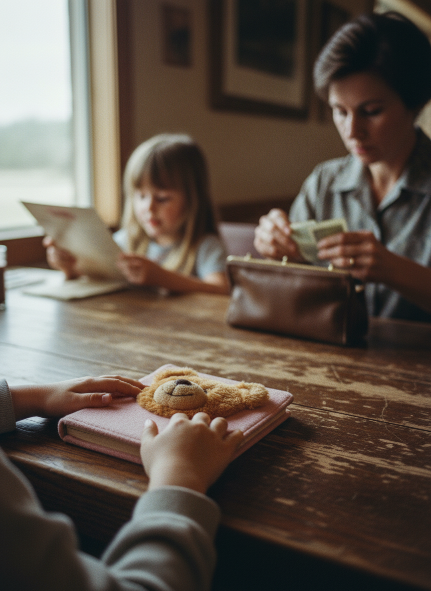 Grandma-over-in-town had given me a journal, pink with a caramel-colored teddy bear on the cover, and in it I recorded the first time Mother took us to a restaurant, which I described as “real fancy with menus and everything.”