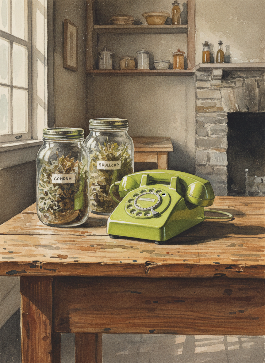We hadn’t had a telephone for as long as I could remember, but the next day there it was, resting in a lime-green cradle, its glossy finish looking out of place next to the murky jars of cohosh and skullcap.