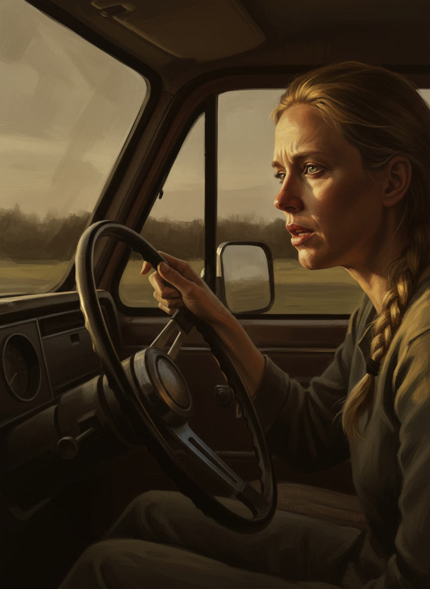 “People die in hospitals,” she whispered, her fingers clenching the wheel, wraithlike.