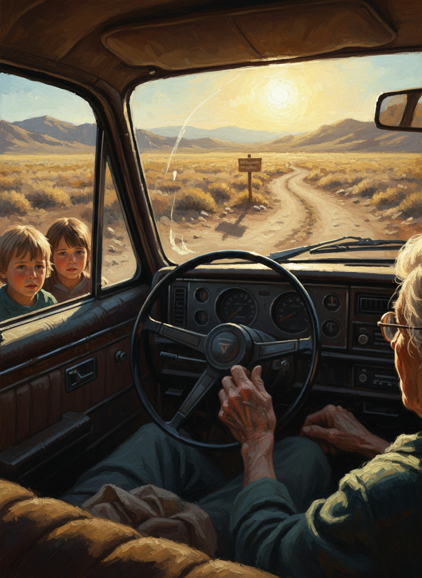 We drove until the road began to incline, then kept driving as the asphalt turned to dust beneath our tires, and still we kept going, Grandma weaving higher and higher into the bleached hills, coming to a stop only when the dirt road ended and a hiking trail began.