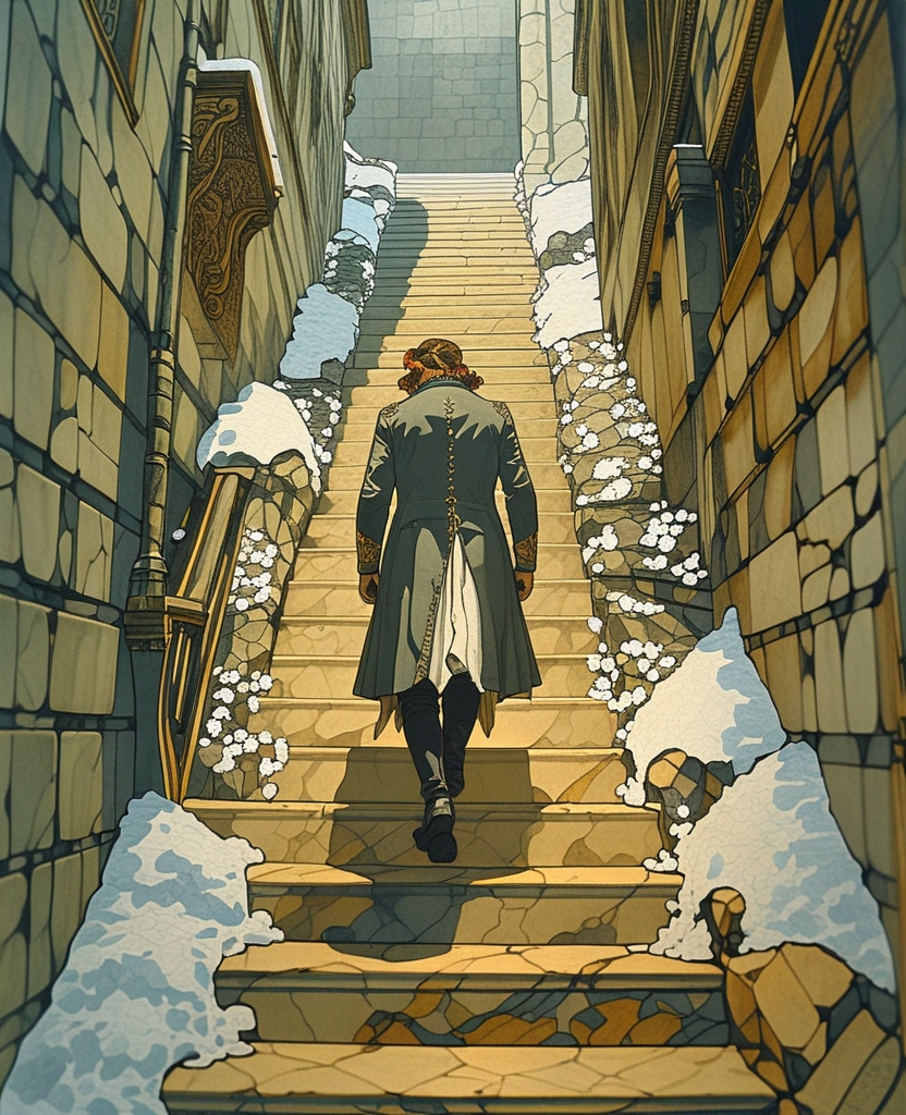 I descended the icy stairs without hurrying.