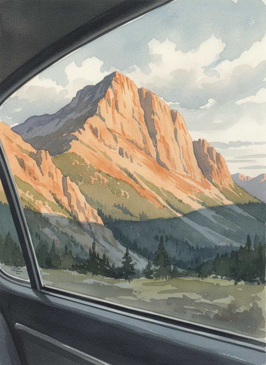 I don’t know how we got home, or when, but I remember that the mountain face glowed orange in the morning light.