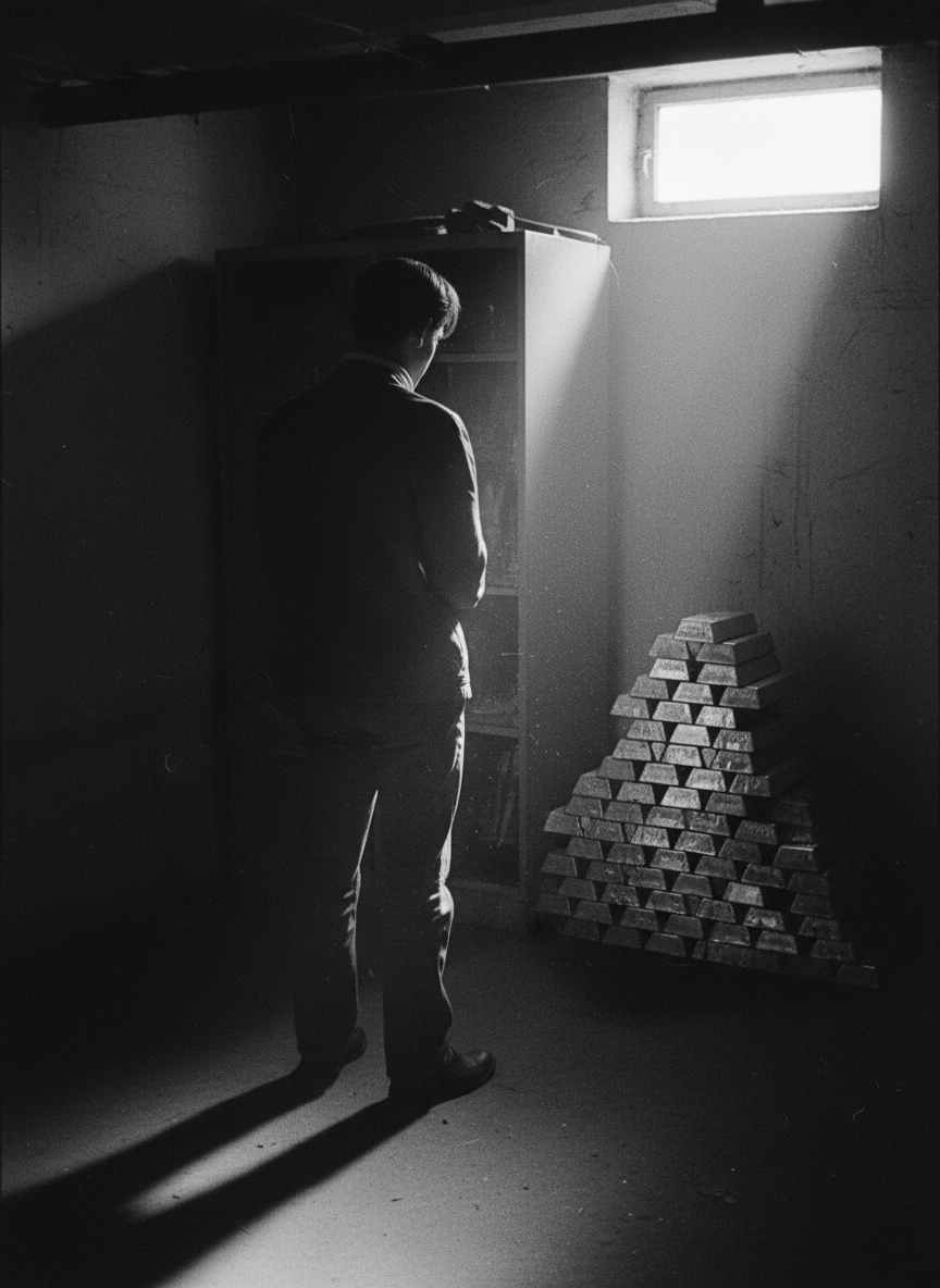 He stood there for a long time, considering the boxes, as if suspended between two worlds.