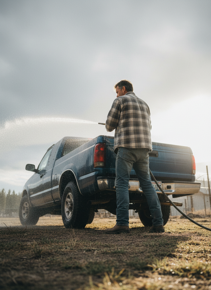 Then he walked outside and hosed down his car, blasting away the Idaho dust until it looked as though it had never seen a dirt road.