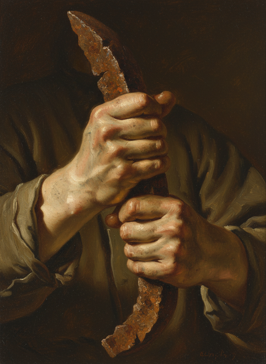 It was dense with bronze rust, and its jagged angles nibbled at my palms.