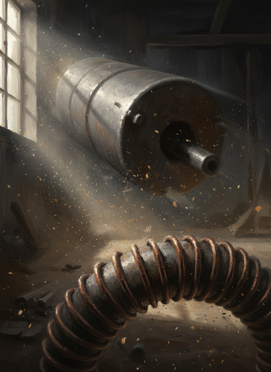 I had bent down, and was reaching for a copper coil, when something massive cut through the air next to me.