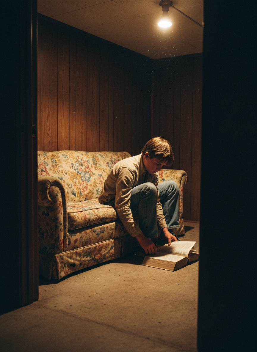 In the afternoons, Richard could nearly always be found in the dark basement, wedged in the crawl space between the couch and the wall, an encyclopedia propped open in front of him.