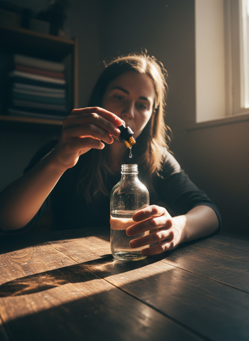 I would take fifteen drops from the base formula—which was kept in Mother’s sewing cupboard, where it would not be used or polluted—and add them to a small bottle of distilled water.