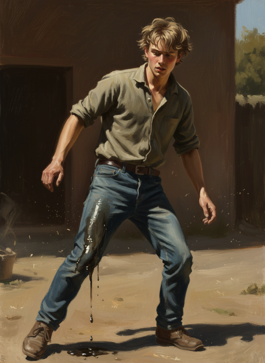 On one pass he stumbled, drenching his jeans in a gallon of gas.
