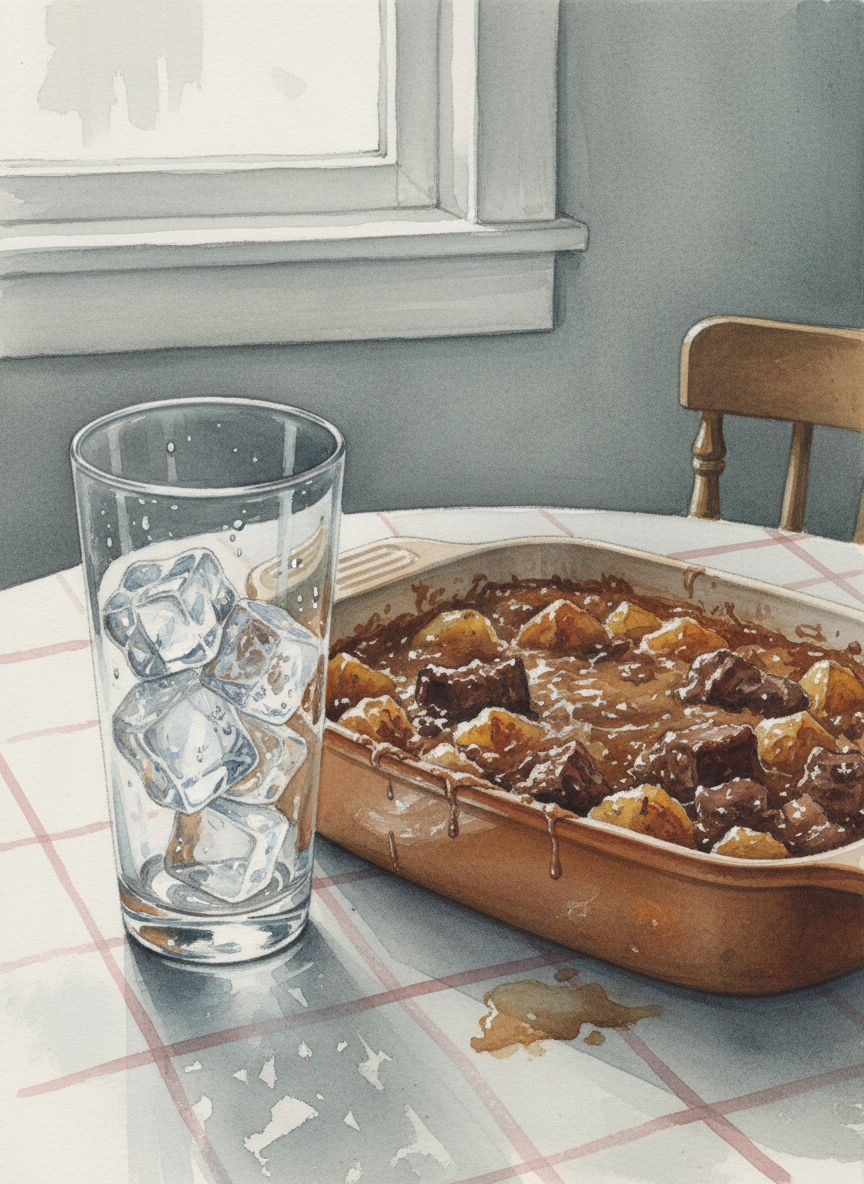I remember the clammy smell of beef-and-potato casserole, and the jingle of ice cubes tumbling into tall glasses, which sweated in the summer heat.