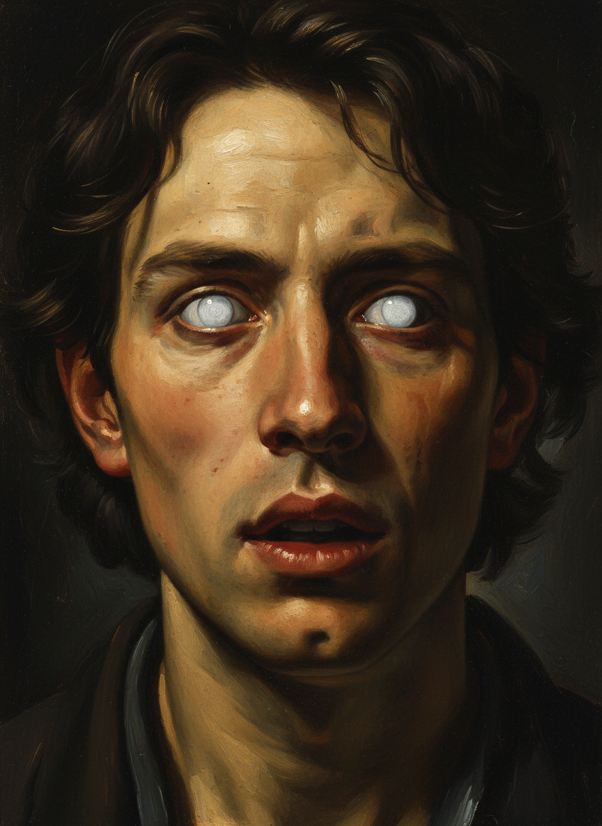 His eyes were marble white.
