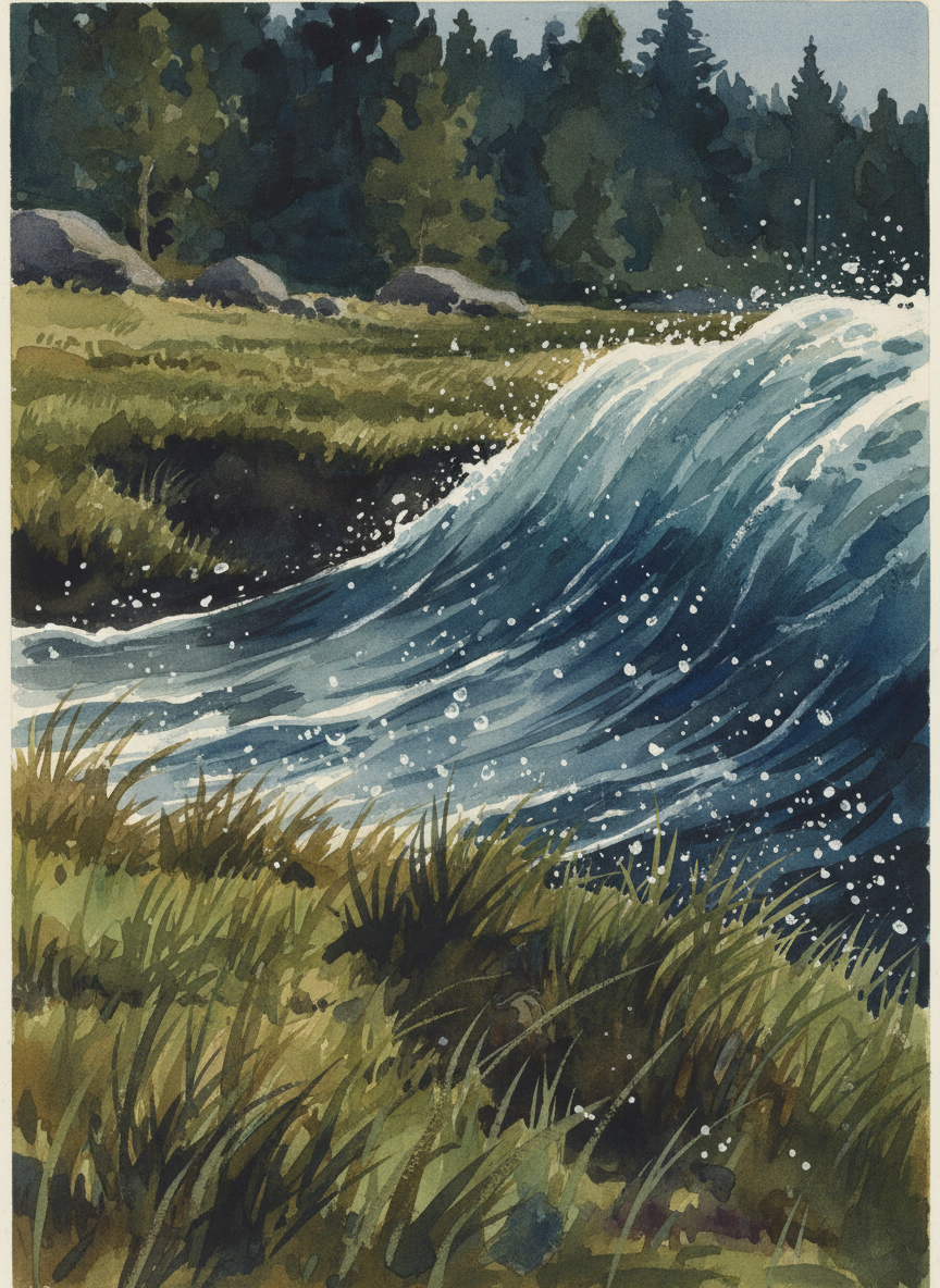 I shoved the bin, and a great wave of water heaved over the grass.