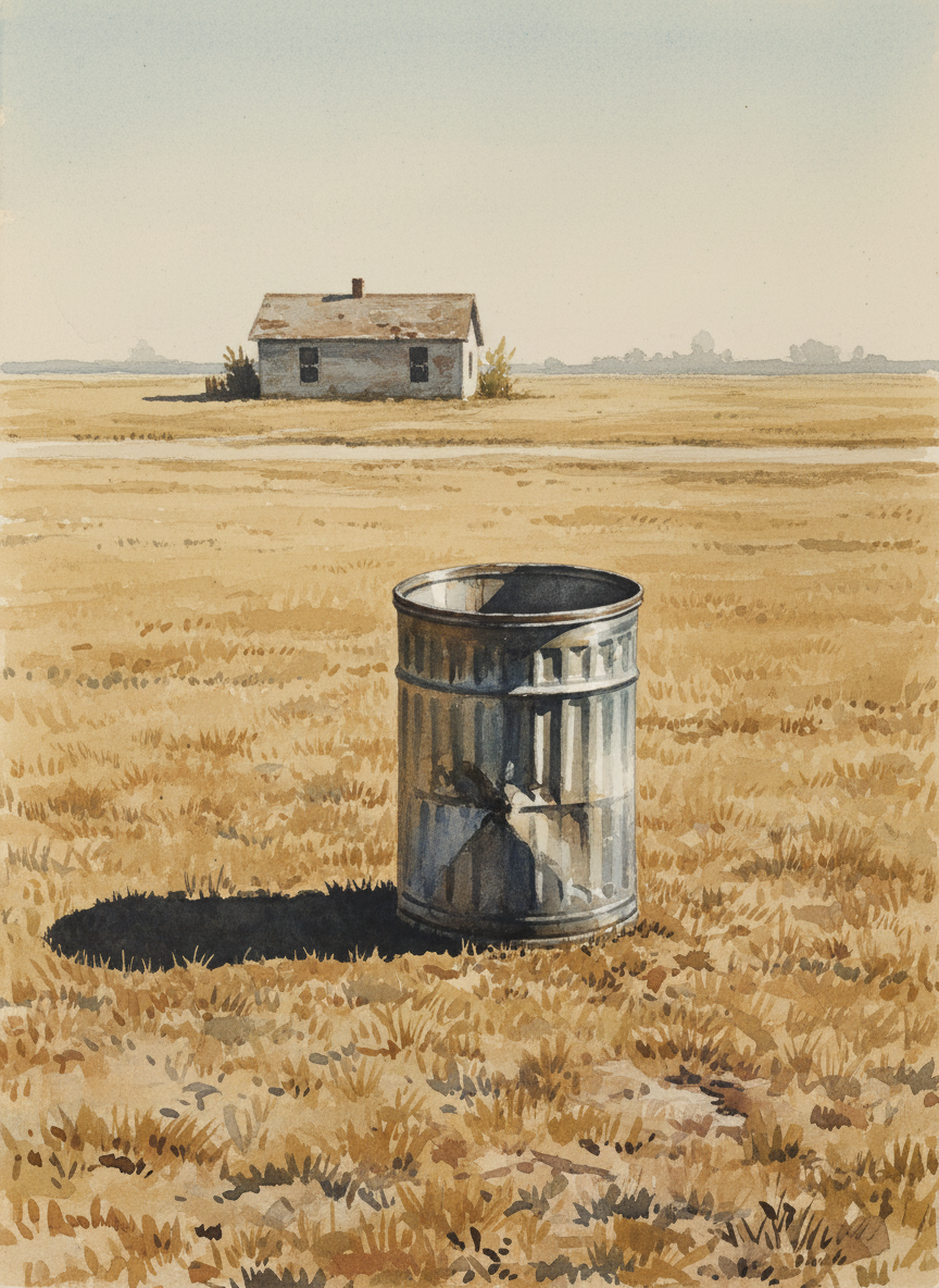 The garbage can was smack in the middle of the lawn, ten feet from any shade, and the afternoon sun was strong.