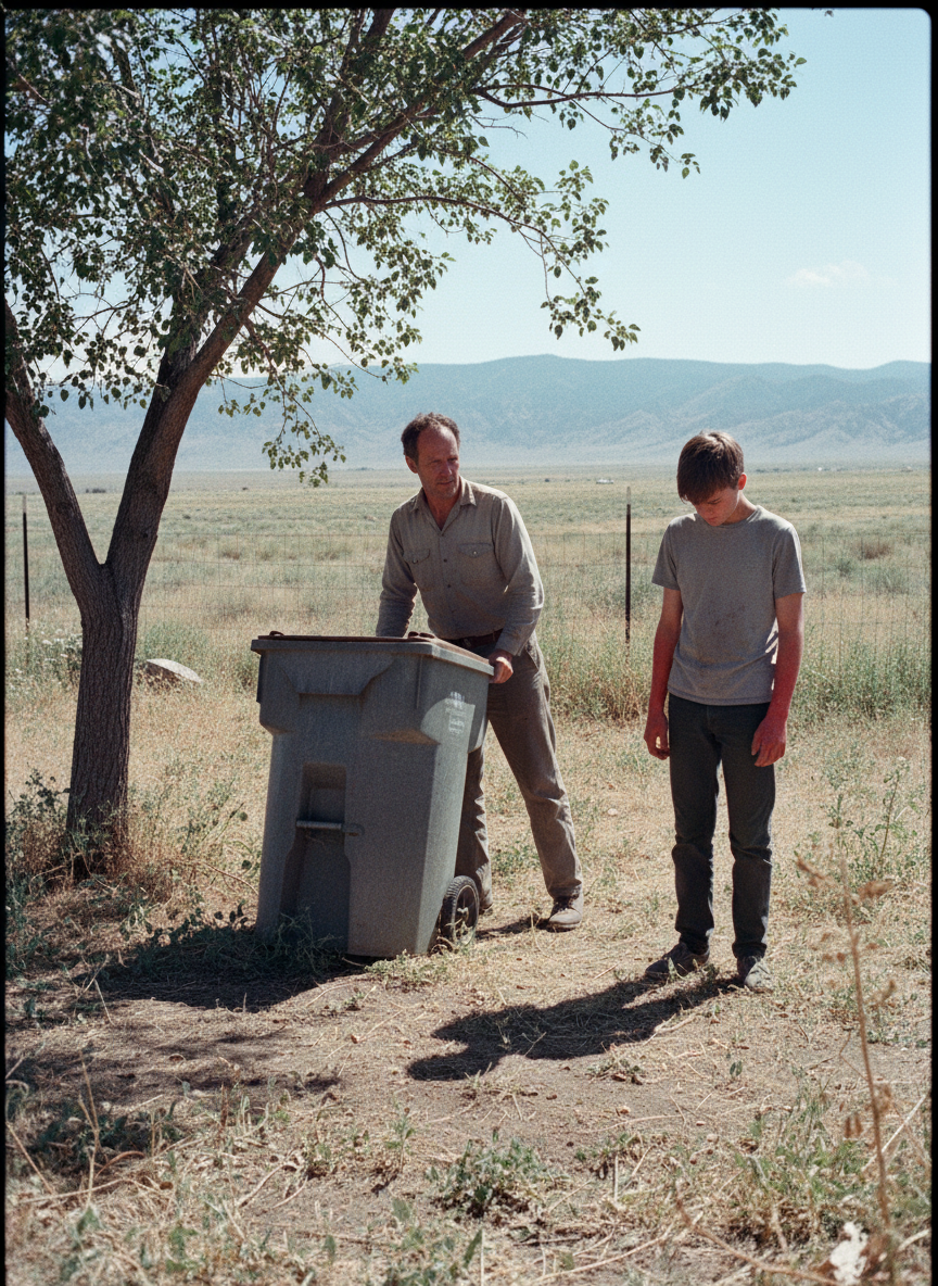 Dad wheeled the bin into the shade because, despite the hat, Luke’s hands and arms had turned red with sunburn.