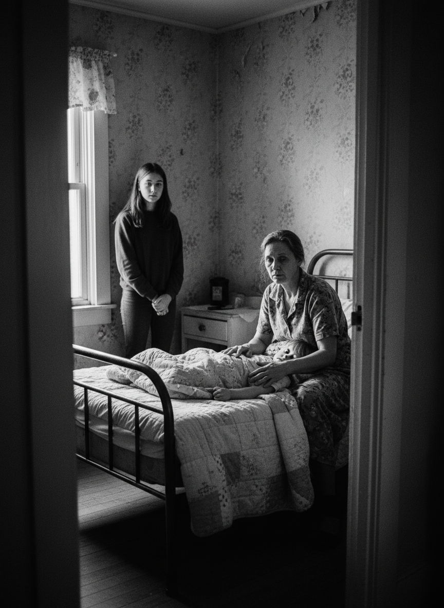 On the third night, Mother tended him and I stood in the doorway, listening to his gasps, watching Mother watch him, her face hollow, her eyes swollen with worry and exhaustion.